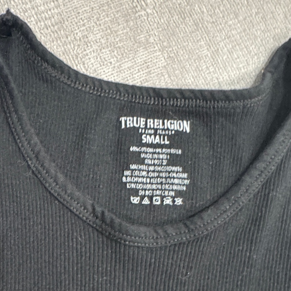 True Religion Black Ribbed Tank Top with Logo Small - Picture 2 of 5